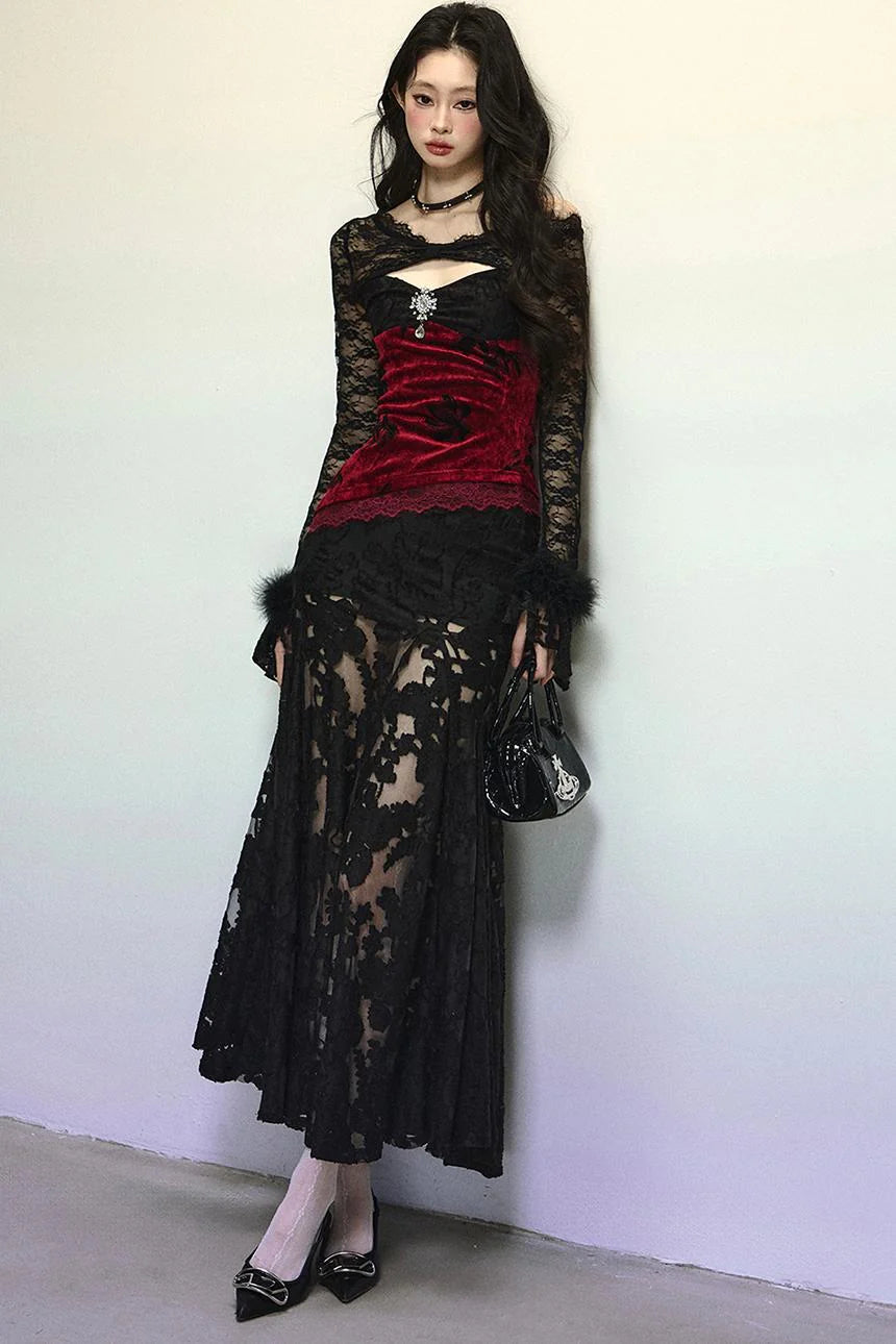 Off-Shoulder Lace Mermaid Dress