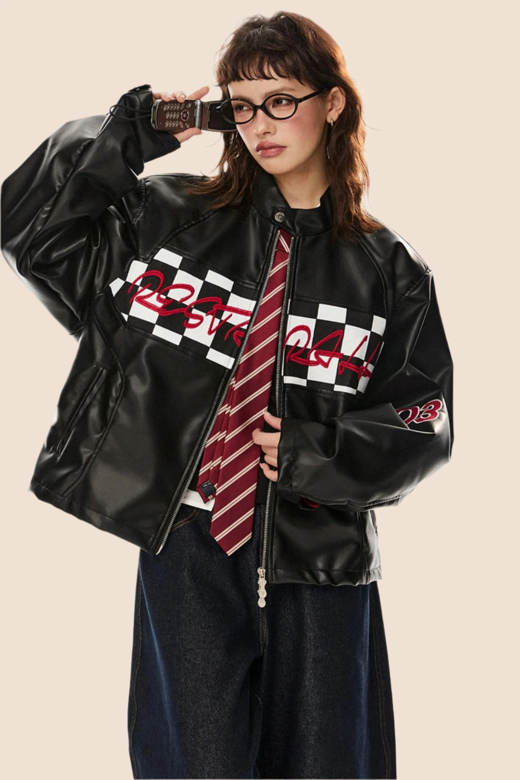 Racing Style Loose Biker Jacket
