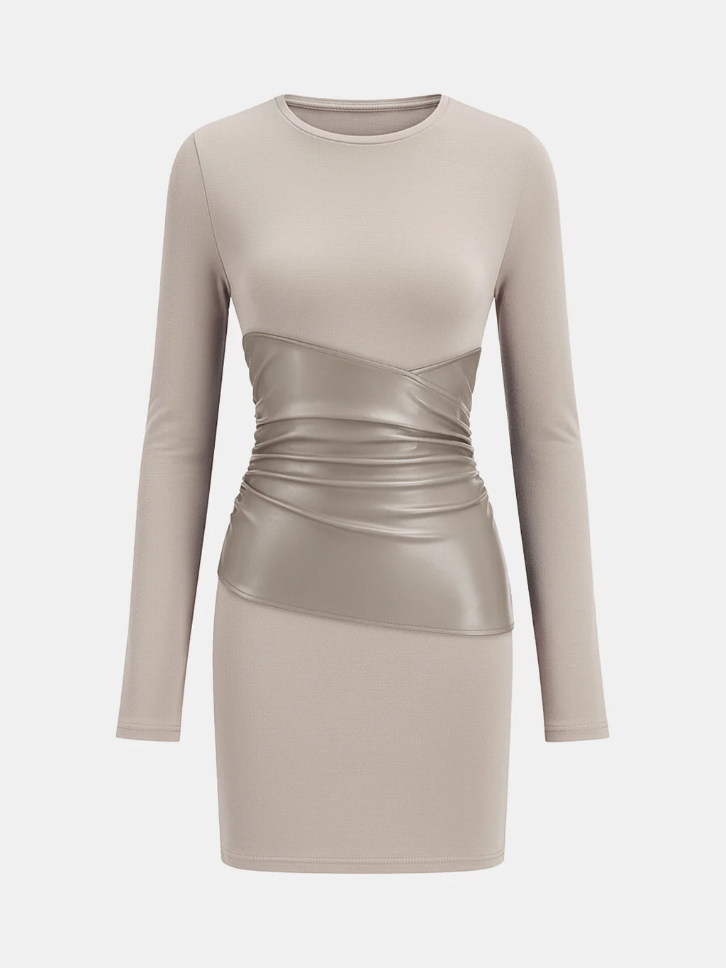PU Leather Panel Long Sleeve Knit Dress