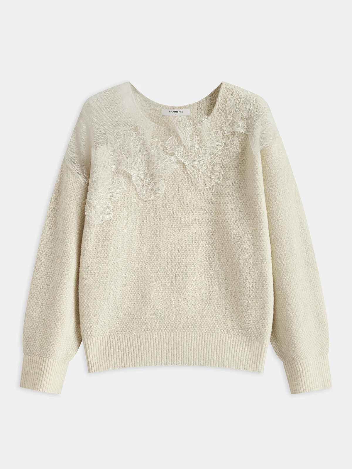 Floral lace Sweater Semi Sheer Round Neck Sweater