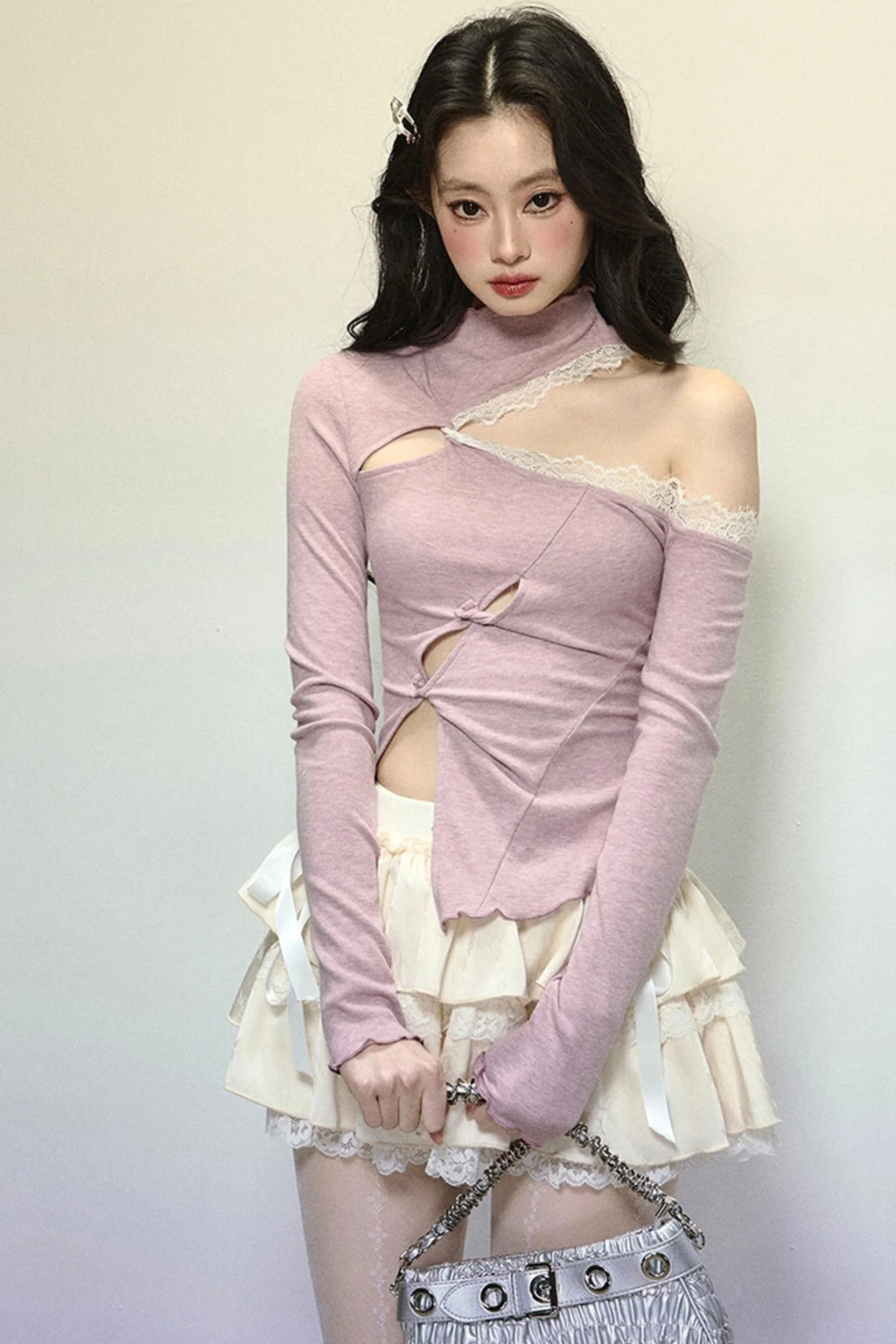 Elegant Half-High Neck Lace Top